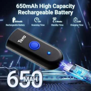 Tera 1D Bluetooth Mini Barcode Scanner, 3-in-1 Bluetooth & USB Wired & 2.4G Wireless Laser 1D Bar Code Reader, Portable Barcode Scanner Work with iOS, Windows, Android, for Tablet or Computer, 5200C