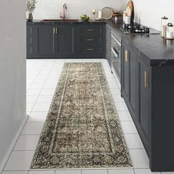 PureCozy Brown Runner Rug 3x10 Vintage Area Carpet Hallway Long Indoor Kitchen Washable Living Room Low Pile Traditional Distressed Retro Accent Throw Rug Non Slip Laundry Bathroom Office Dining Room