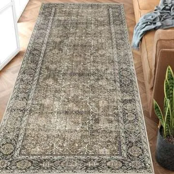 PureCozy Brown Runner Rug 3x10 Vintage Area Carpet Hallway Long Indoor Kitchen Washable Living Room Low Pile Traditional Distressed Retro Accent Throw Rug Non Slip Laundry Bathroom Office Dining Room