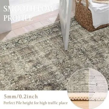 PureCozy Brown Runner Rug 3x10 Vintage Area Carpet Hallway Long Indoor Kitchen Washable Living Room Low Pile Traditional Distressed Retro Accent Throw Rug Non Slip Laundry Bathroom Office Dining Room