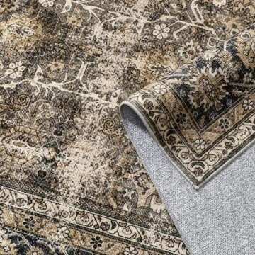 PureCozy Brown Runner Rug 3x10 Vintage Area Carpet Hallway Long Indoor Kitchen Washable Living Room Low Pile Traditional Distressed Retro Accent Throw Rug Non Slip Laundry Bathroom Office Dining Room