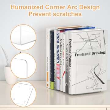 Bookend, DRLIFE Clear Acrylic Bookends for Shelves, Book End, Book Stopper for Heavy Duty Books, CDs, Video Games (1 Pair/2 Pieces)