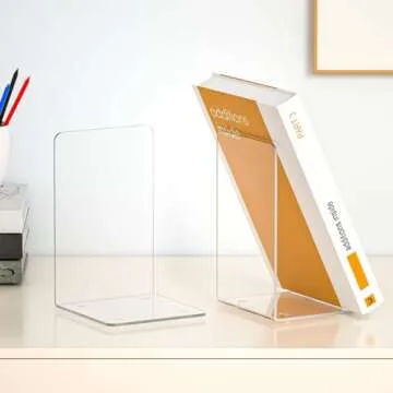 DRLIFE Clear Acrylic Bookends for Stylish Organization