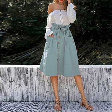 Hemlock Office Skirt Dress, Women Stretchy Waist A Line Drawstring Dress (M, Blue)