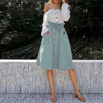 Hemlock Office Skirt Dress, Women Stretchy Waist A Line Drawstring Dress (M, Blue)