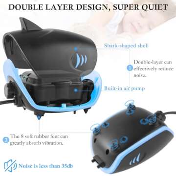 HITOP Shark-Shaped Quiet Aquarium Air Pump for Up to 100 Gallons