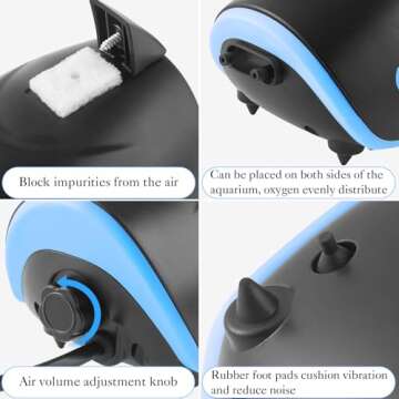 HITOP Shark-Shaped Quiet Aquarium Air Pump for Up to 100 Gallons