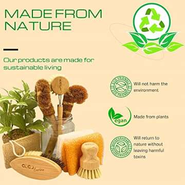 Coco Enviro Natural Bamboo Dish Cleaning Brush Set of 8 - Eco Friendly Bottle Brush Dish Scrub - Sus...