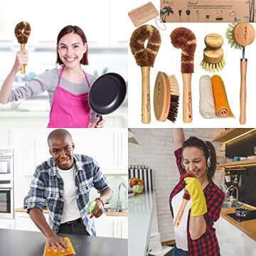 Coco Enviro Natural Bamboo Dish Cleaning Brush Set of 8 - Eco Friendly Bottle Brush Dish Scrub - Sustainable Cleaning Tools - Dish Brushes