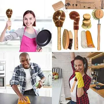 Coco Enviro Natural Bamboo Dish Cleaning Brush Set of 8 - Eco Friendly Bottle Brush Dish Scrub - Sustainable Cleaning Tools - Dish Brushes