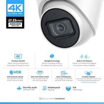 Amcrest 4K POE Security Camera System with 4K 8Ch PoE NVR (4) x 4K (8 Megapixel) Turret IP POE Cameras (3840x2160) Pre Installed 2TB Hard Drive NV4108E-IP8M-T2599EW4-2TB