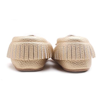 DELEBAO Unisex Baby Soft Sole Tassels Crib Shoes Moccasins Loafers Suede Leather Soles 12-18 Months Toddler, Gold