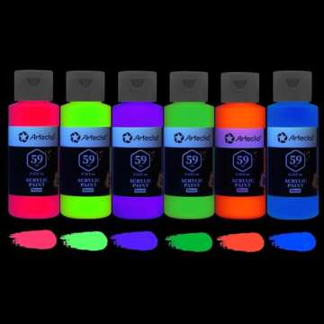 Artecho Neon Paint 6 Colors, 60 ml / 2 oz Acrylic Paint for Decoration, Art Painting, Outdoor and Indoor Art Craft, Supplies for Canvas, Rock, Wood, Waterproof Rich Pigments