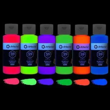 Artecho Neon Paint 6 Colors, 60 ml / 2 oz Acrylic Paint for Decoration, Art Painting, Outdoor and Indoor Art Craft, Supplies for Canvas, Rock, Wood, Waterproof Rich Pigments