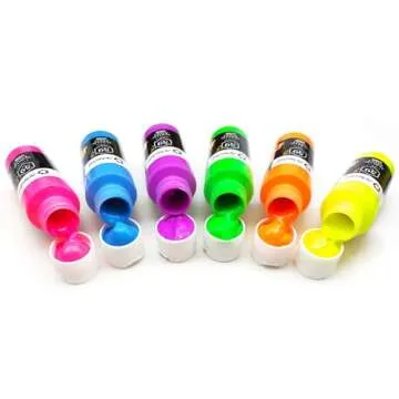Artecho Neon Paint 6 Colors, 60 ml / 2 oz Acrylic Paint for Decoration, Art Painting, Outdoor and Indoor Art Craft, Supplies for Canvas, Rock, Wood, Waterproof Rich Pigments