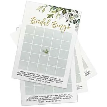 Printed Party Bridal Shower Games – Bingo Game with Blank Squares to Guess The Bride’s Gifts, Fun Wedding Shower Activity, Botanical Eucalyptus Theme, 50 Guests