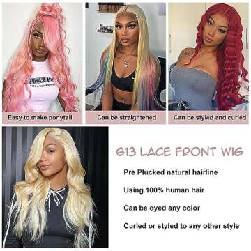Xsilu 613 13x6 Lace Front Wig Human Hair Body Wave Blonde Wig Human Hair 613 HD Lace Frontal Wig Blonde Lace Front Wigs Human Hair 200% Density 28inch