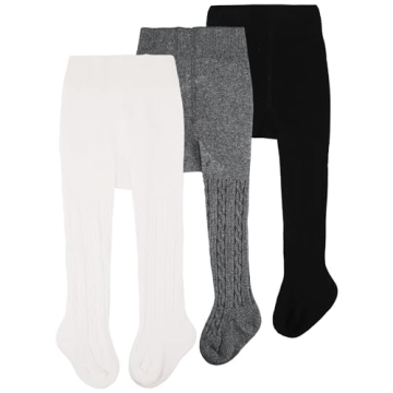 CozyWay Baby Cable Knit Tights - Cotton Baby Leggings for Toddler Girls - 3 Pack - White/Black/Dark ...