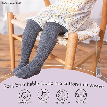 CozyWay Baby Cable Knit Tights for Toddler Girls 3 Pack