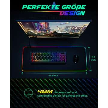 RGB Gaming Mouse Pad, UtechSmart Large Extended Soft Led Mouse Pad with 14 Lighting Modes 2 Brightness Levels, Computer Keyboard Mousepads Mat 800 x 300mm / 31.5×11.8 inches