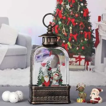 Eyrosa Christmas Snow Globe, Gnome Snow Globe Glitter Lighted with Music, Musical Christmas Decorations USB and Battery Operated Lantern, Christmas Decor for Home