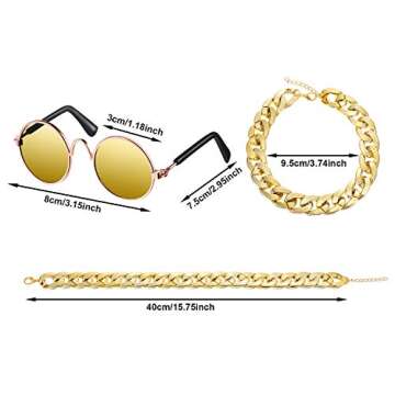 Weewooday 6 Pieces Dog Cat Costume, Pet Sunglasses and Summer Straw Hat with Faux Gold Chain Collar, Classic Funny Pet Accessories for Cat Puppy Small Medium Dog(Cute Style)