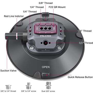 ULANZI Select Camera Car Suction Cup Mount - 6in F22 Quick Release Pump-actived Vacuum Suction Mount Hi-Speed Vehicle Boats Windshield & Window Mount Compatible with Nikon Canon Sony Camcorder DSLR