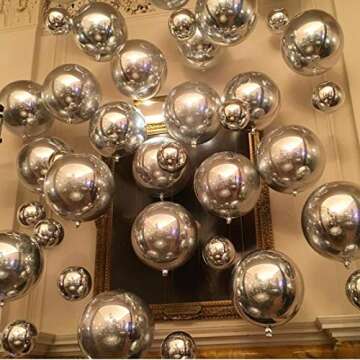 Eanjia Silver 4D Foil Balloons 8 Count 7 Silver Large Sphere Mylar Balloons Hangable Metallic Silver Orb Balloons for Birthday Decorations Silver Wedding Baby Shower Decoration Graduation Balloons