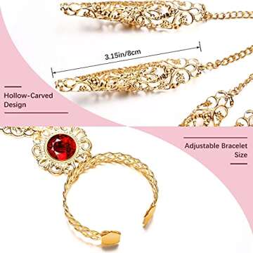 Maitys 2 Pcs Gold Bracelets Inlaid with Acrylic Women Belly Dance Gypsy Egyptian Bracelet with Finger Nails Halloween Costume (Ruby)