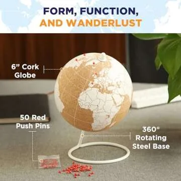 6-Inch White Cork Globe with Push Pins for All Ages
