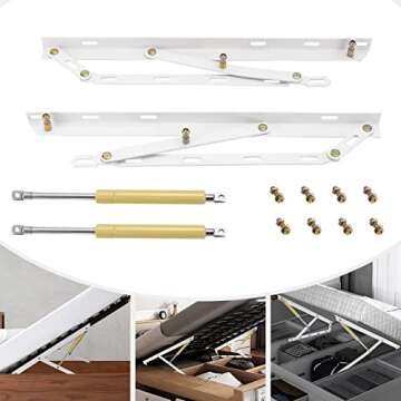 Metal Bed Lift Mechanism for Lift Storage Bed DIY Project, 44lbs Load Capacity Per Piece Heavy Duty Pneumatic Gas Spring Lift Up Lifter Hardware Kit for Sofa Bed Cabinet