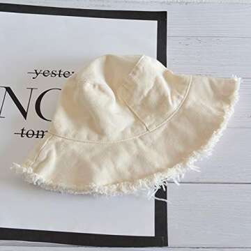 Quanhaigou Frayed Unisex Sun Hats, Fashion Beach Bucket Hat for Men Women,Summer Outdoor Boy's Girls Boonie Cap (Frayed Beige)