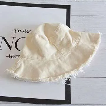 Quanhaigou Frayed Unisex Sun Hats, Fashion Beach Bucket Hat for Men Women,Summer Outdoor Boy's Girls Boonie Cap (Frayed Beige)