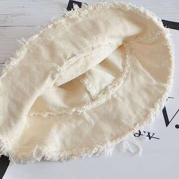 Quanhaigou Frayed Unisex Sun Hats, Fashion Beach Bucket Hat for Men Women,Summer Outdoor Boy's Girls Boonie Cap (Frayed Beige)