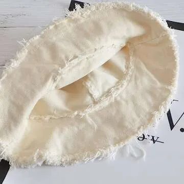 Quanhaigou Frayed Unisex Sun Hats, Fashion Beach Bucket Hat for Men Women,Summer Outdoor Boy's Girls Boonie Cap (Frayed Beige)