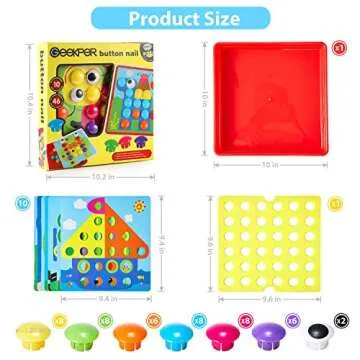 Geekper 68PCS Button Art Toys for Toddlers Color Matching Mosaic Pegboard, Early Learning Educational Toys for 3, 4, 5, 6 Year Old Kids Boys and Girls, 10 Pictures and 58 Buttons