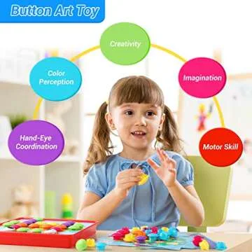 Geekper 68PCS Button Art Toys for Toddlers Color Matching Mosaic Pegboard, Early Learning Educational Toys for 3, 4, 5, 6 Year Old Kids Boys and Girls, 10 Pictures and 58 Buttons