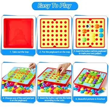 Geekper 68PCS Button Art Toys for Toddlers Color Matching Mosaic Pegboard, Early Learning Educational Toys for 3, 4, 5, 6 Year Old Kids Boys and Girls, 10 Pictures and 58 Buttons