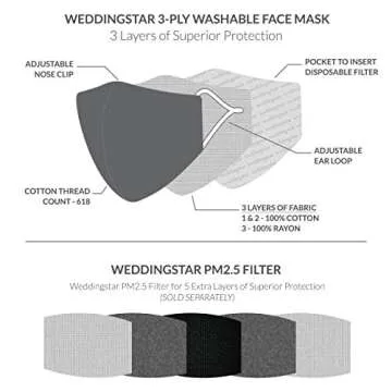 Stylish WEDDINGSTAR 3-Ply Adult Face Mask - Adjustable & Washable