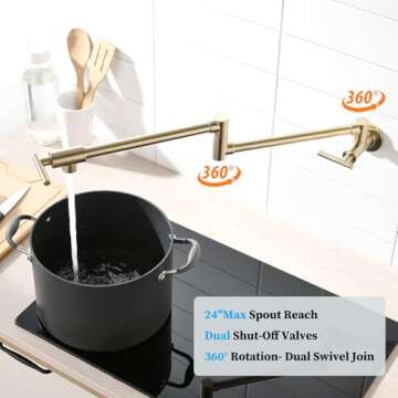 Havin Gold Brass Pot Filler,Wall Mount Commercial Pot Filler Faucet,Brass Copper Material Kitchen Folding Faucet,Coffee Machine Faucet with Stretchable Double Joint Swing Arms,Style A,Brushed Gold