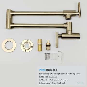 Havin Gold Brass Pot Filler,Wall Mount Commercial Pot Filler Faucet,Brass Copper Material Kitchen Folding Faucet,Coffee Machine Faucet with Stretchable Double Joint Swing Arms,Style A,Brushed Gold