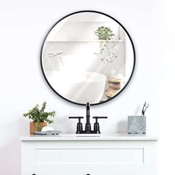 HBCY Creations Round Mirror, Black 24 inch Wall Mirror for Entryway, Bathroom, Living Room and More,...