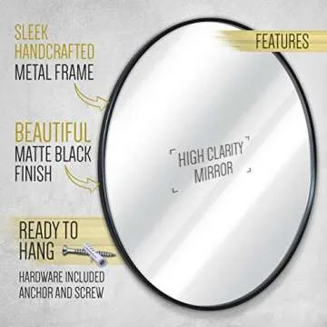 HBCY Creations Round Mirror, Black 24 inch Wall Mirror for Entryway, Bathroom, Living Room and More, Modern Minimalist Mirror for Both Rustic and Boho Design and Decor