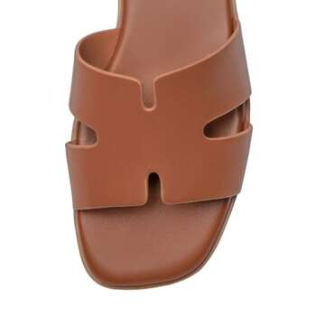 Rihero Women's Dressy Flat Sandals Comfortable Slip On Leather Slide Brown Sandals Size 9