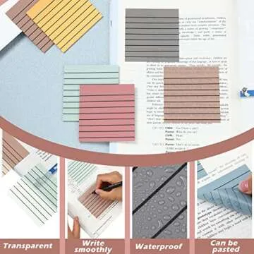 Yinder 24 Pack 720 Sheets Transparent Sticky Notes Translucent Clear Lined Self Sticky Notes for Bible Tabs, Book Tabs, Office School Supplies(3 x 3 Inch,Pastel Colors)