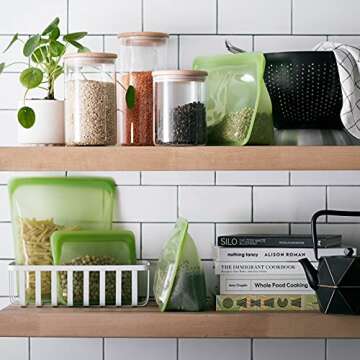 Stasher Platinum Silicone Food Grade Reusable Storage Bag, Green (Stand-Up Mid) | Reduce Single-Use ...