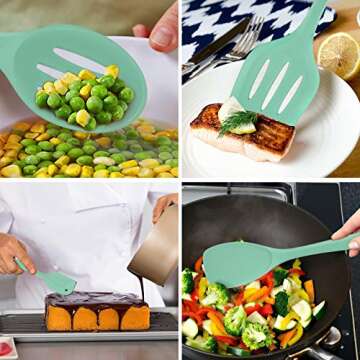 Homikit 11 Pieces Cooking Utensils Set, Silicone Kitchen Utensil Spatula Set for Nonstick Cookware, Green Kitchen Tools Include Whisk Turner Spoon Ladle Skimmer, Heat Resistant, Dishwasher Safe