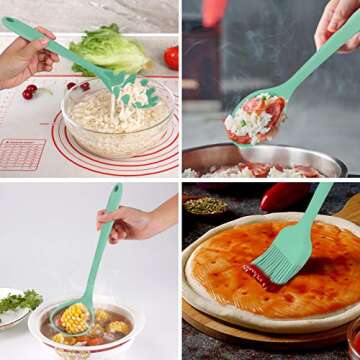 Homikit 11 Pieces Cooking Utensils Set, Silicone Kitchen Utensil Spatula Set for Nonstick Cookware, Green Kitchen Tools Include Whisk Turner Spoon Ladle Skimmer, Heat Resistant, Dishwasher Safe