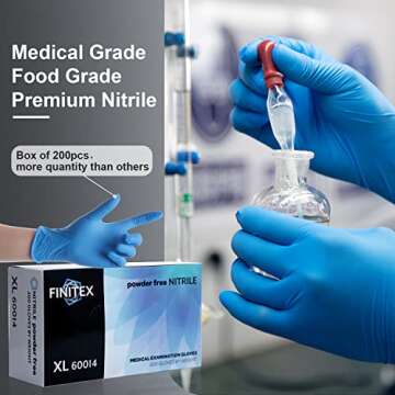 FINITEX Blue Disposable Nitrile Exam Gloves - 200 PCS/BOX 3.5mil Rubber Powder-Free Latex-Free Medic...