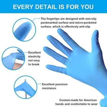FINITEX Blue Disposable Nitrile Exam Gloves - 200 PCS/BOX 3.5mil Rubber Powder-Free Latex-Free Medical Examination Home Cleaning Food Gloves, X-LARGE